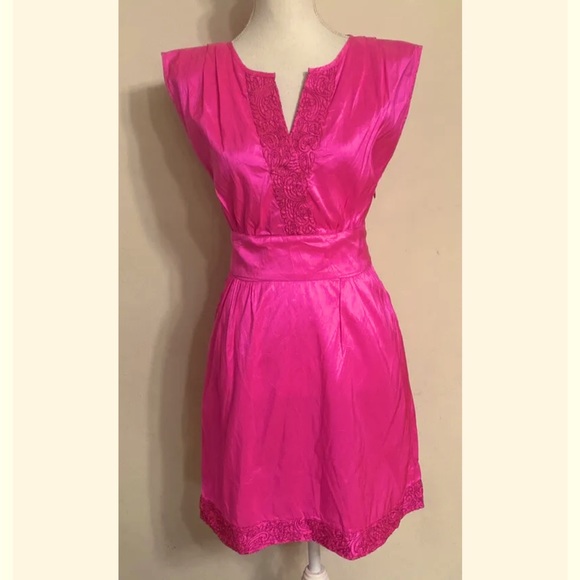 Calypso St Barth Pink Silk Dress Size XS Tie Waist Embroidered Vneck - Picture 7 of 7